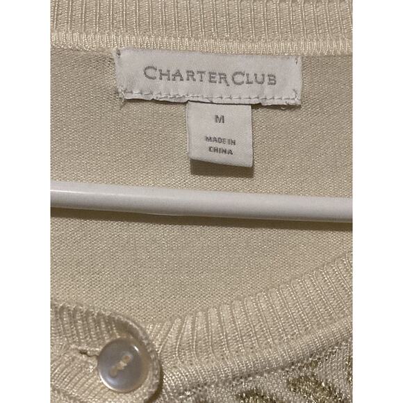 Charter Club Womens Medium Striped Cardigan Gold Thread Button Up Long Sleeve - Picture 2 of 5